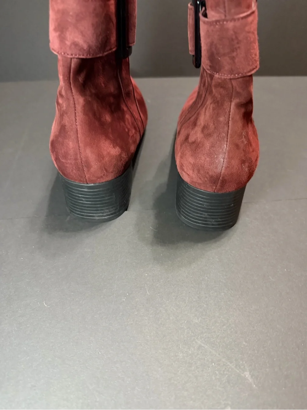 Mephisto Burgundy Suede Ankle Booties with Buckle
